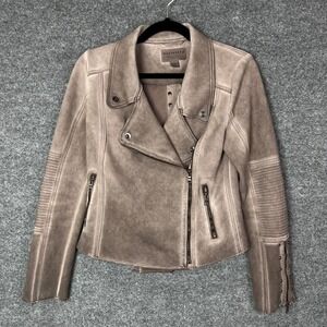 MARRAKECH Women Faux Suede Moto Jacket Buckle Studded Asymmetrical Zip  Small